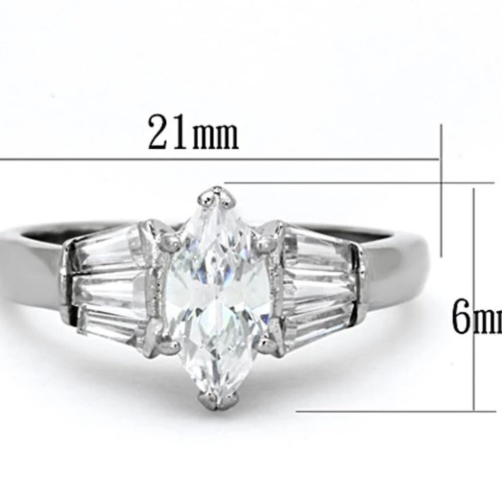 Marquise & Baguette Cubic Zirconia Ring Stainless Steel High Polished - Picture 13 of 14
